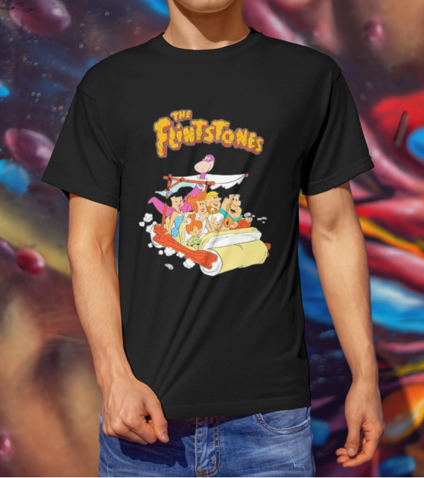 The Flintstones Family Adventure In Iconic Prehistoric Car T-Shirt