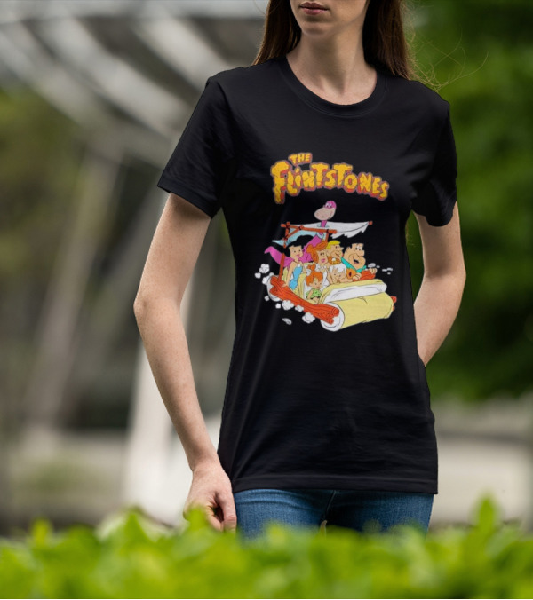 The Flintstones Family Adventure In Iconic Prehistoric Car T-Shirt