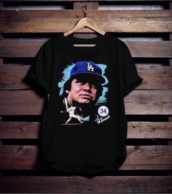 Fernando Valenzuela Los Angeles Dodgers Number 34 Signature T-Shirt