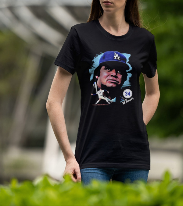 Fernando Valenzuela Los Angeles Dodgers Number 34 Signature T-Shirt