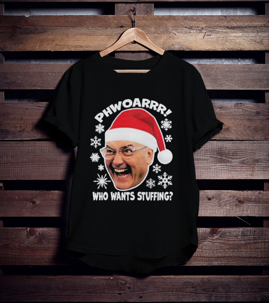 Phwoarrr Gregg Wallace Who Wants Stuffing Snowflakes Santa Hat T-Shirt