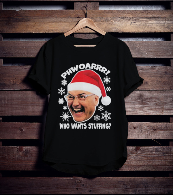 Phwoarrr Gregg Wallace Who Wants Stuffing Snowflakes Santa Hat T-Shirt