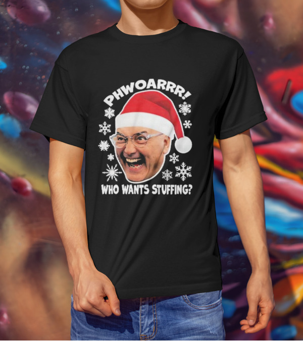Phwoarrr Gregg Wallace Who Wants Stuffing Snowflakes Santa Hat T-Shirt