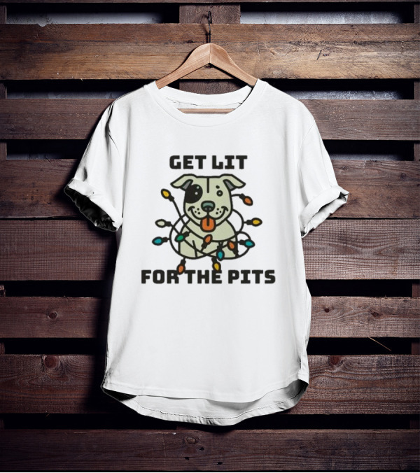 Get Lit For The Pits Holiday Fundraiser With Festive Dog And Colorful Lights T-Shirt