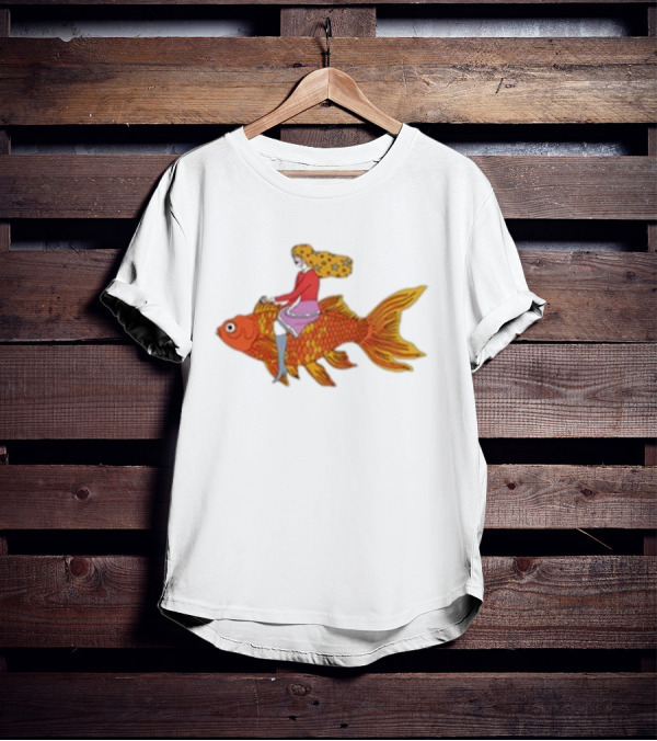 Kate Bollinger Riding Goldfish Retro Style Motif T-Shirt