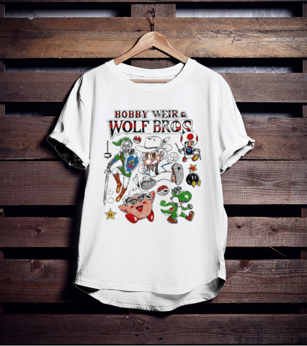 BOBBY WEIR And WOLF BROS Super Wolf Bros Bout Half Past Dead Mario Characters Nintendo Mashup T-Shirt