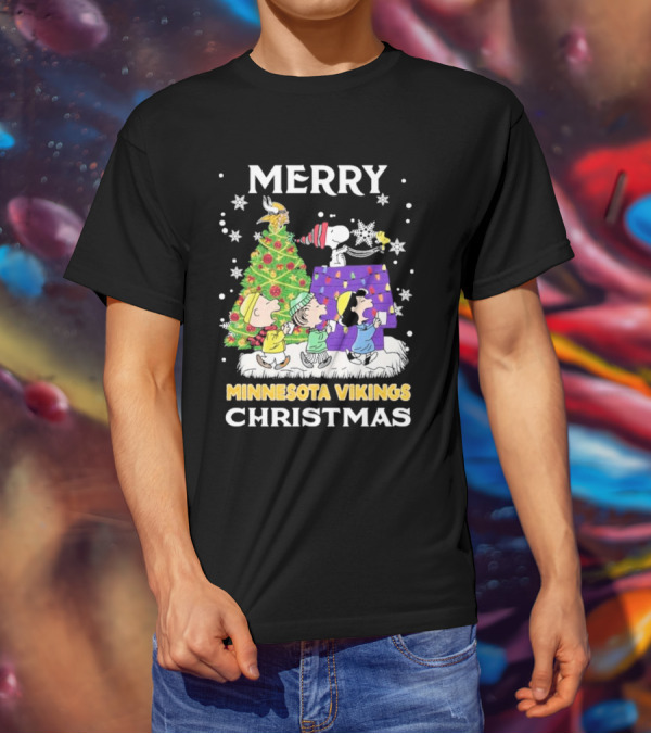 Merry Minnesota Vikings Christmas Snoopy Team Celebration T-Shirt