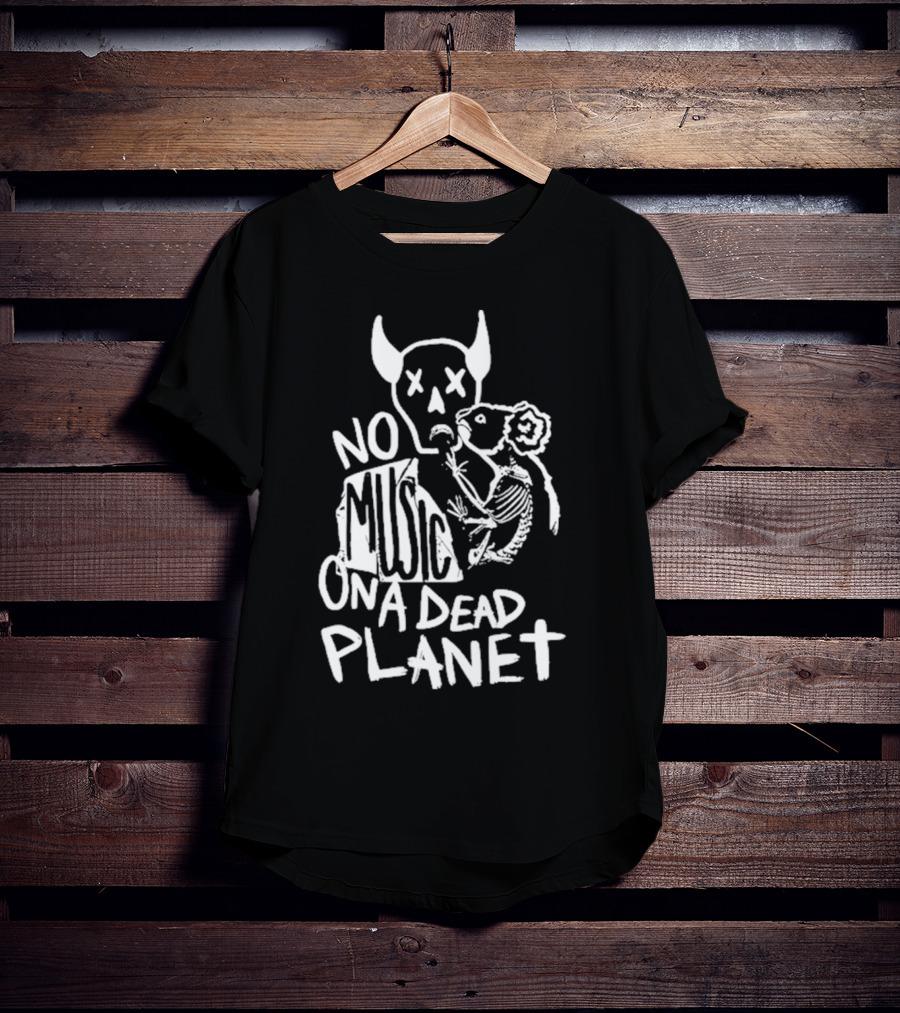 No Music On A Dead Planet Skull Demon And Skeleton Rat T-Shirt