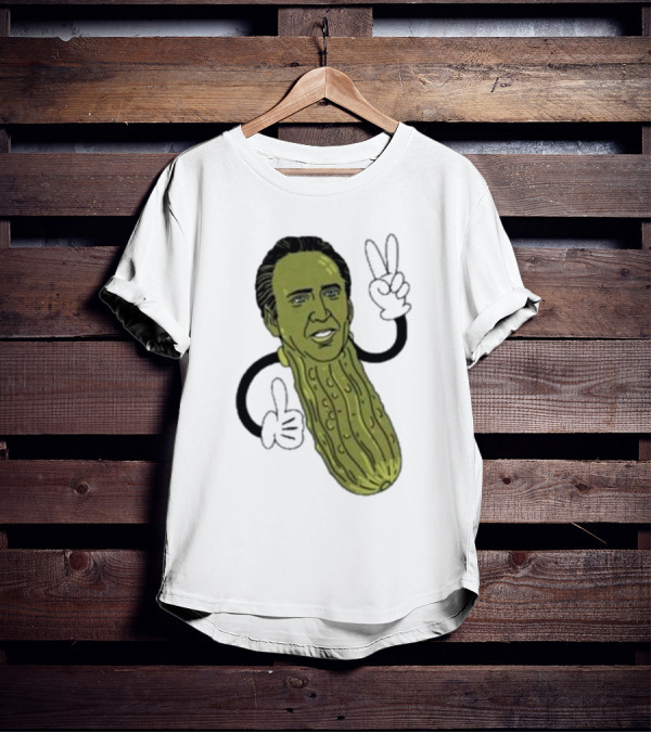 Picolas Cage Nick Cage Pickle Character With Peace Sign Christmas T-Shirt