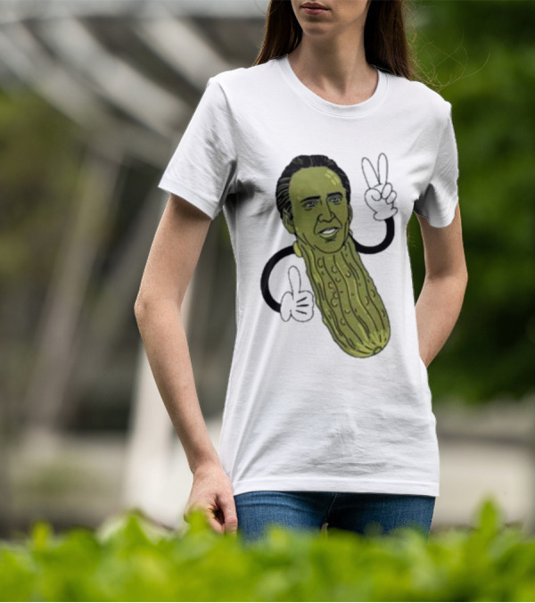 Picolas Cage Nick Cage Pickle Character With Peace Sign Christmas T-Shirt