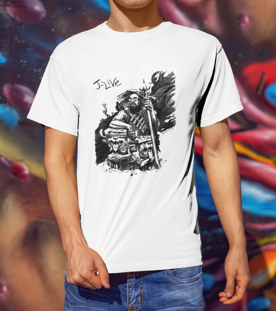 J-Live Realjlive Dan Lish Artwork Featuring Mythical Figures And Detailed T-Shirt