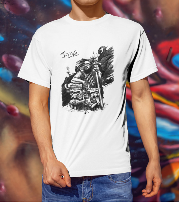 J-Live Realjlive Dan Lish Artwork Featuring Mythical Figures And Detailed T-Shirt