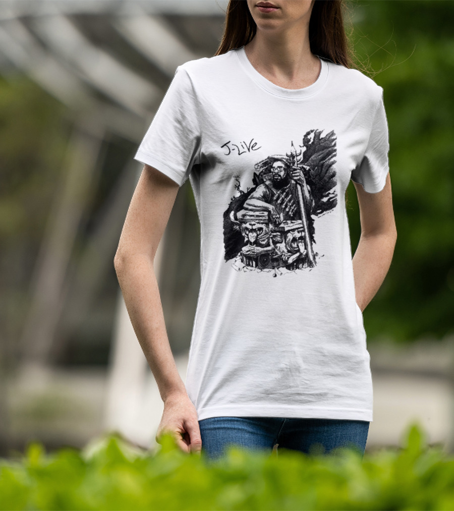 J-Live Realjlive Dan Lish Artwork Featuring Mythical Figures And Detailed T-Shirt