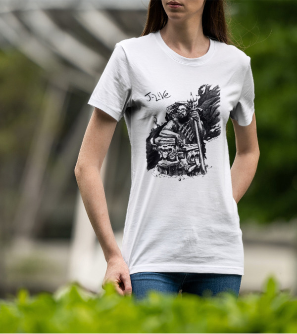 J-Live Realjlive Dan Lish Artwork Featuring Mythical Figures And Detailed T-Shirt