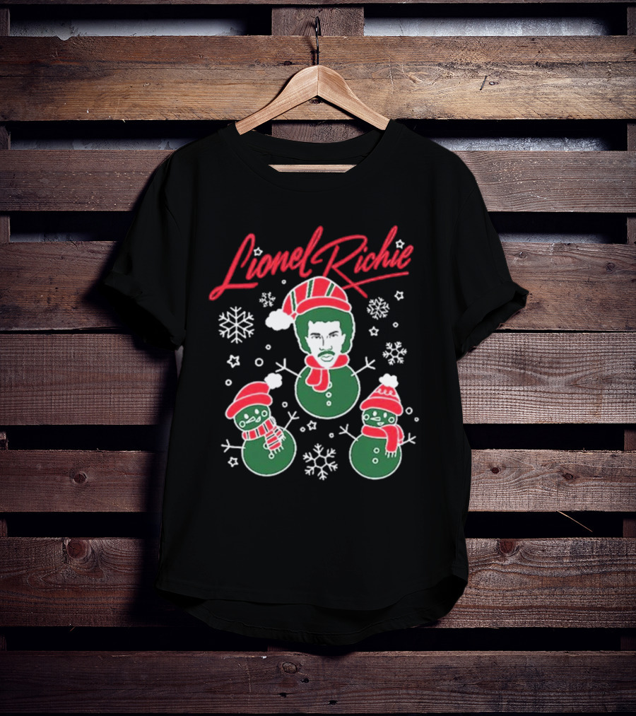 Lionel Richie Festive Snowman Trio With Red And Green Accents T-Shirt