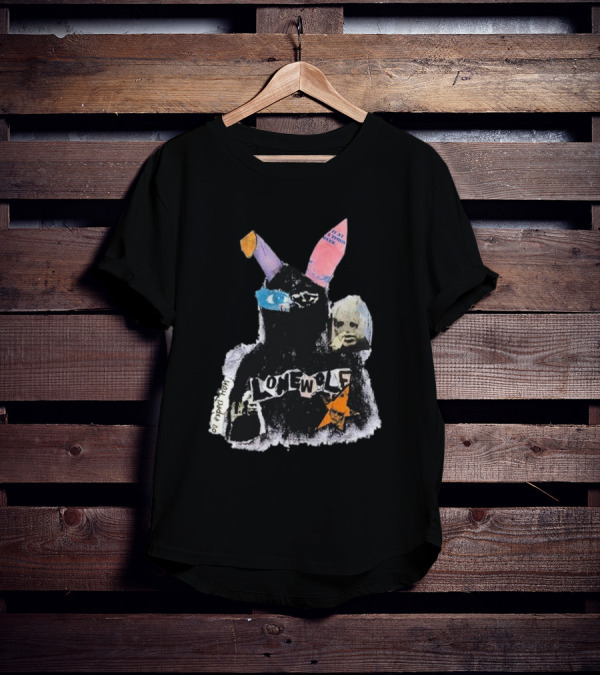 Lonewolf Bunn Psychedelic Collage With Earpiece Text And Star Elements T-Shirt
