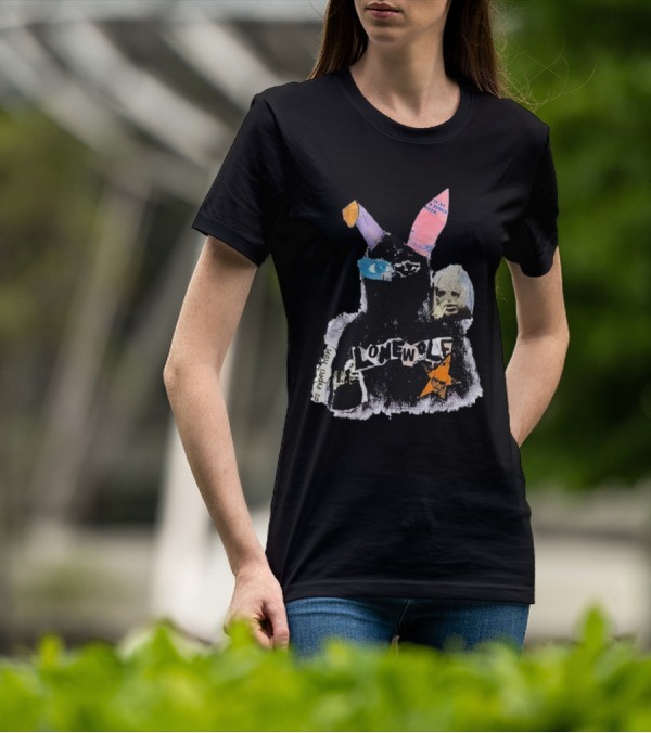 Lonewolf Bunn Psychedelic Collage With Earpiece Text And Star Elements T-Shirt