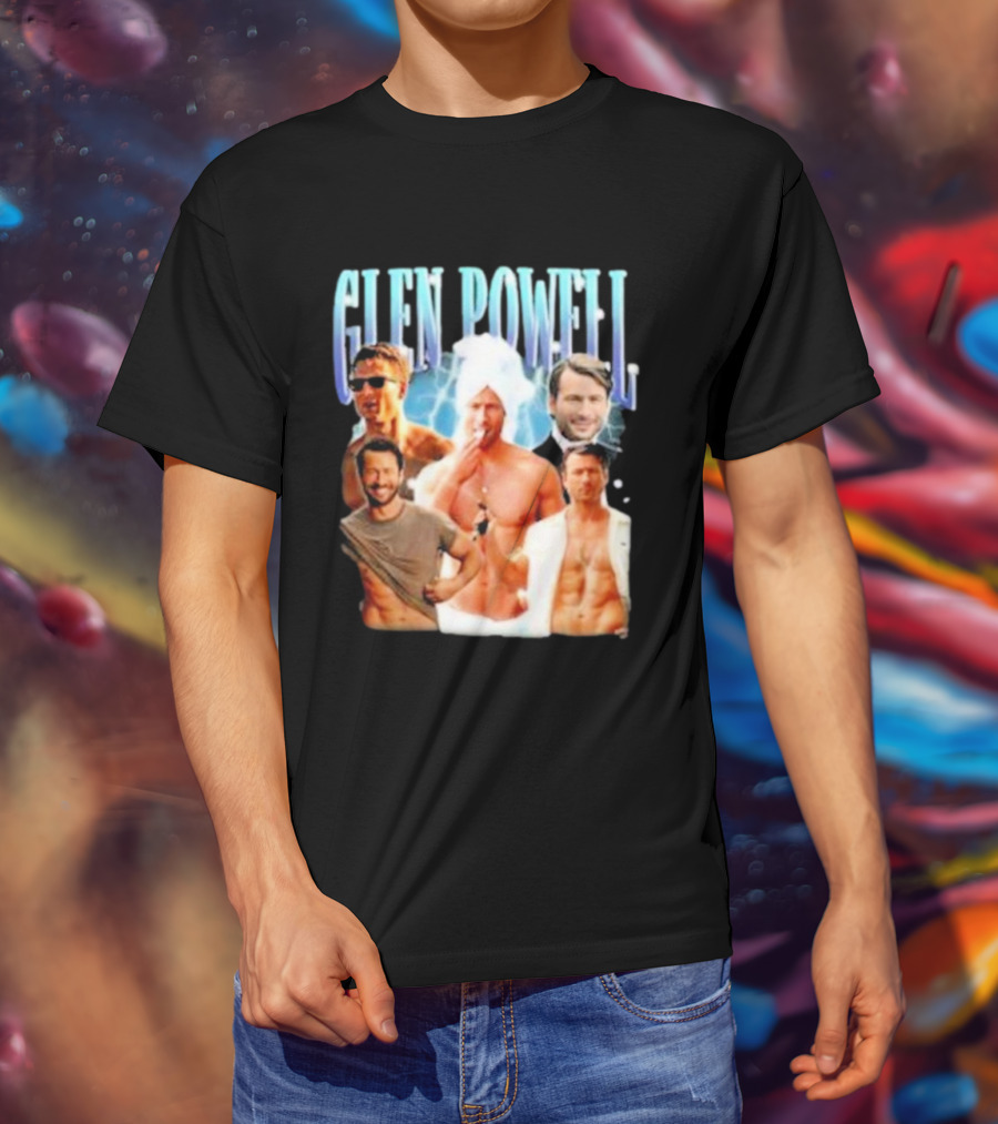 Glen Powell Kelsospade Multiphoto Collage T-Shirt