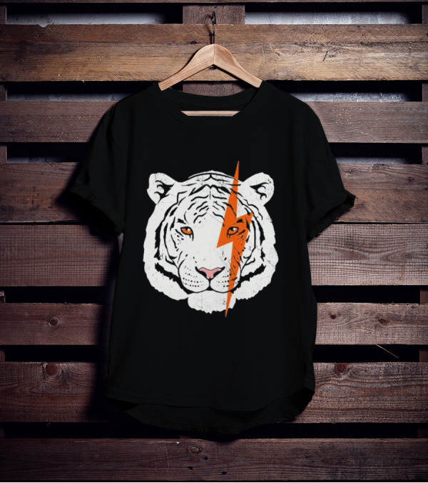 White Tiger Lightning Bolt Face T-Shirt