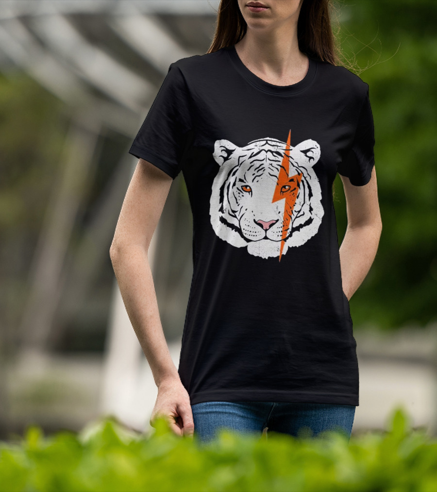 White Tiger Lightning Bolt Face T-Shirt
