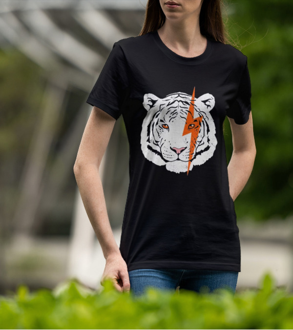 White Tiger Lightning Bolt Face T-Shirt