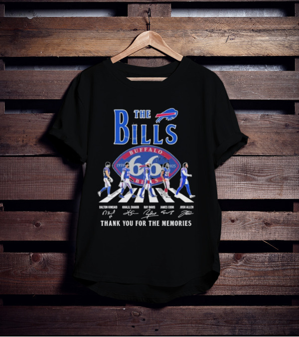 Buffalo Bills 66 Year 1959-2025 Signature Thank You For The Memories Dalton Kincaid Khalil Shakir Ray Davis James Cook Josh Allen T-Shirt