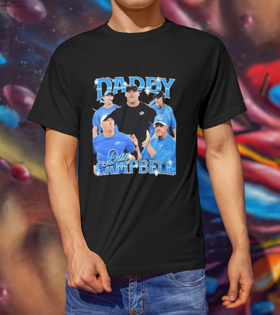Daddy Dan Campbell Detroit Lions Football Coach Collage T-Shirt