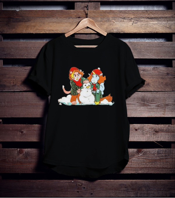 Furry Grumps Building A Snowman In Winter Scene T-Shirt
