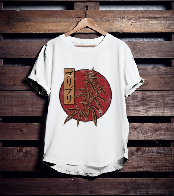 Stoned Buri-Buri Japanese Style Cannabis Leaves Red Circle T-Shirt