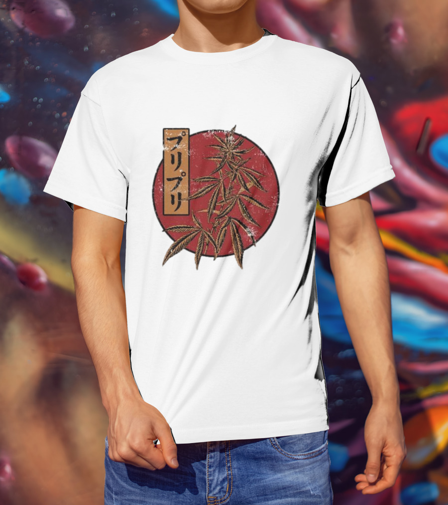 Stoned Buri-Buri Japanese Style Cannabis Leaves Red Circle T-Shirt