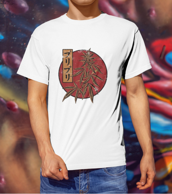 Stoned Buri-Buri Japanese Style Cannabis Leaves Red Circle T-Shirt