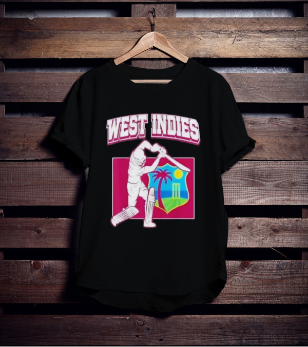 WEST INDIES CRICKET WINDIES LOGO BATSMAN PALM TREE STUMPS SUN CREST T-Shirt