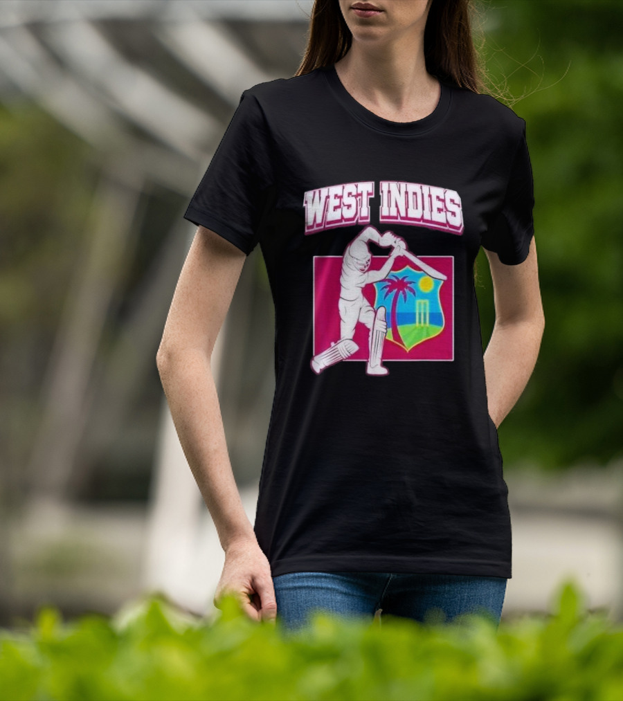 WEST INDIES CRICKET WINDIES LOGO BATSMAN PALM TREE STUMPS SUN CREST T-Shirt