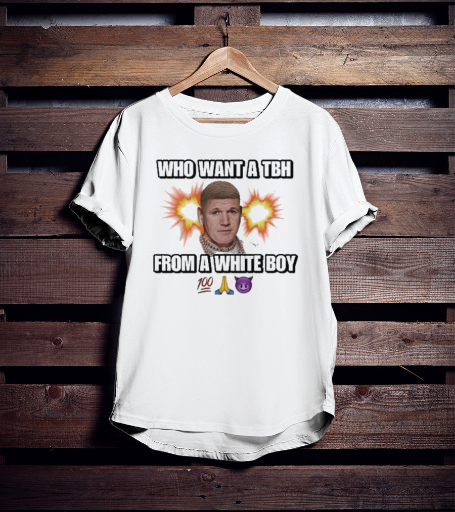 Who Want A Tbh From A White Boy 100 Pray Purple Devil Emoji Explosion T-Shirt