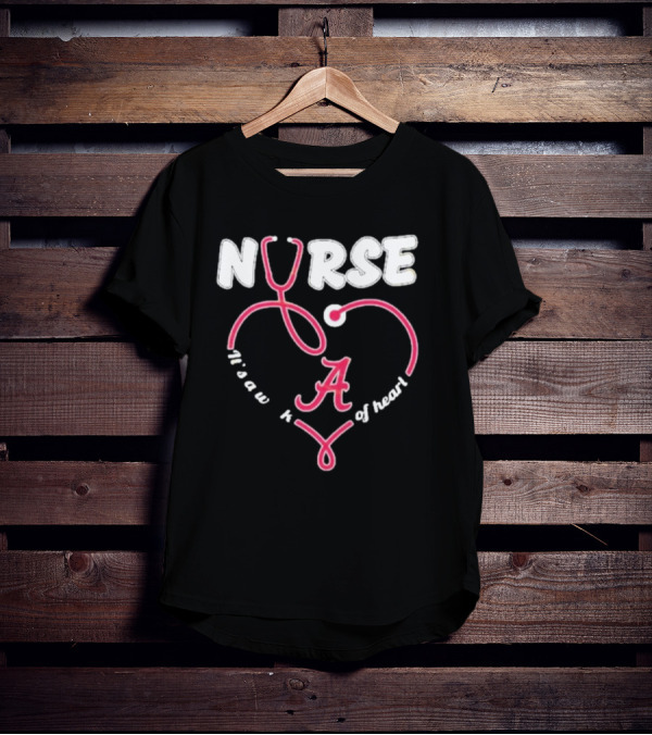 Alabama Crimson Tide Nurse Stethoscope A Work Of Heart T-Shirt