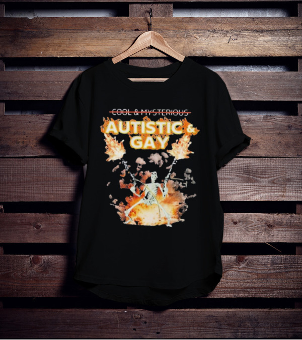 Autistic And Gay Skeleton With Explosive Background T-Shirt