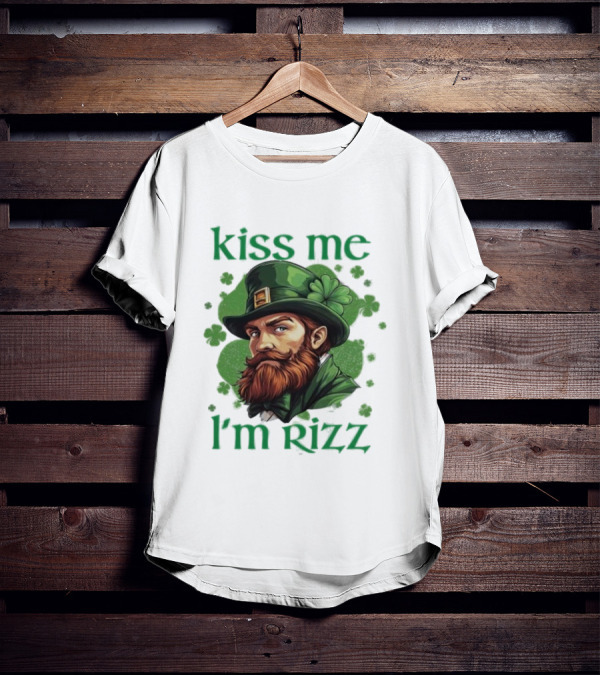 Kiss Me I'm Rizz St Patrick's Day Leprechaun Hat Shamrocks T-Shirt