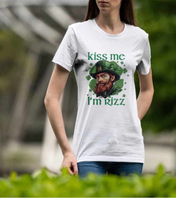 Kiss Me I'm Rizz St Patrick's Day Leprechaun Hat Shamrocks T-Shirt