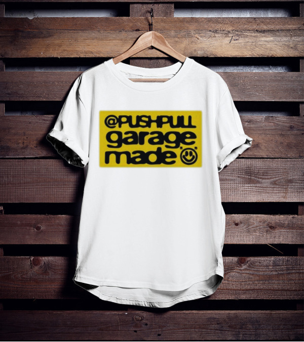 Pushpull Garage Made Smiley Face Yellow Background T-Shirt