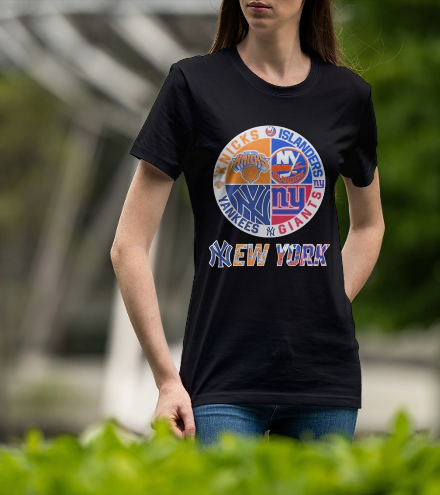 New York Knicks Islanders Yankees Giants Sports Fan Collection T-Shirt