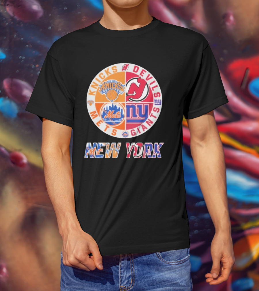 New York Knicks Mets Giants New Jersey Devils Basketball Baseball Football Hockey T-Shirt