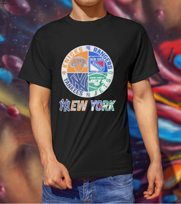 New York Knicks Rangers Yankees Jets Circle T-Shirt