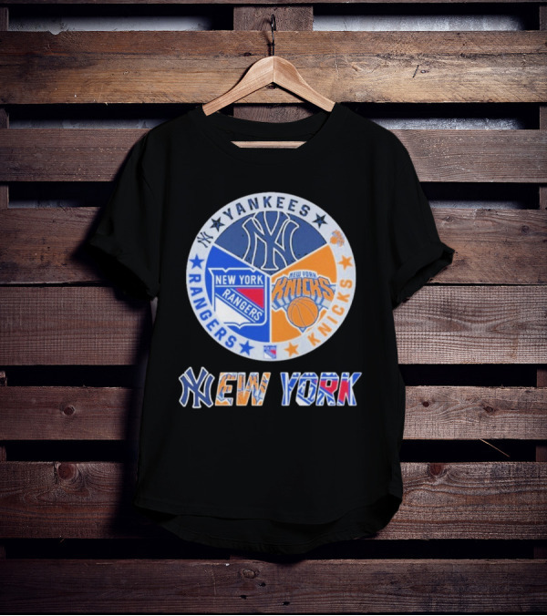 Yankees Rangers Knicks New York Sports Collaboration T-Shirt