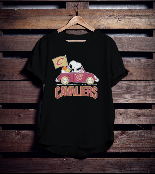 Snoopy Cavaliers Car With Basketball And Flag T-Shirt