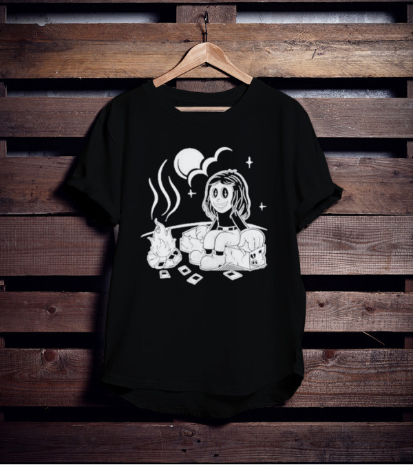 Sawyer Hill Camp Peaceful Campfire Night With Cards And Moon T-Shirt