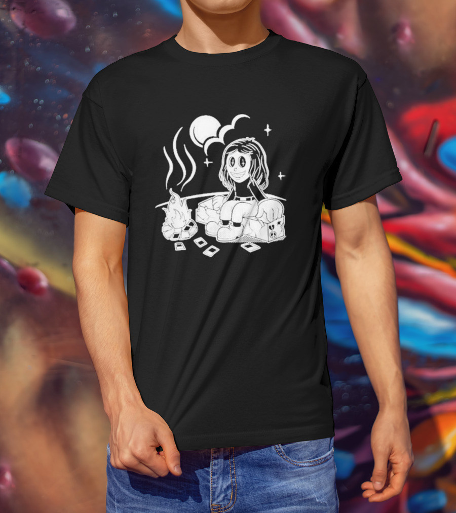 Sawyer Hill Camp Peaceful Campfire Night With Cards And Moon T-Shirt