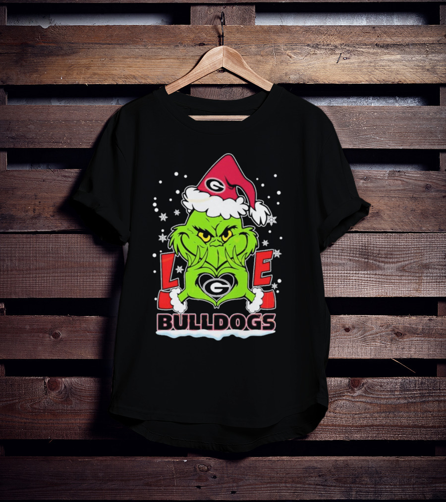 Grinch Santa Hat Georgia Bulldogs Love Christmas T-Shirt