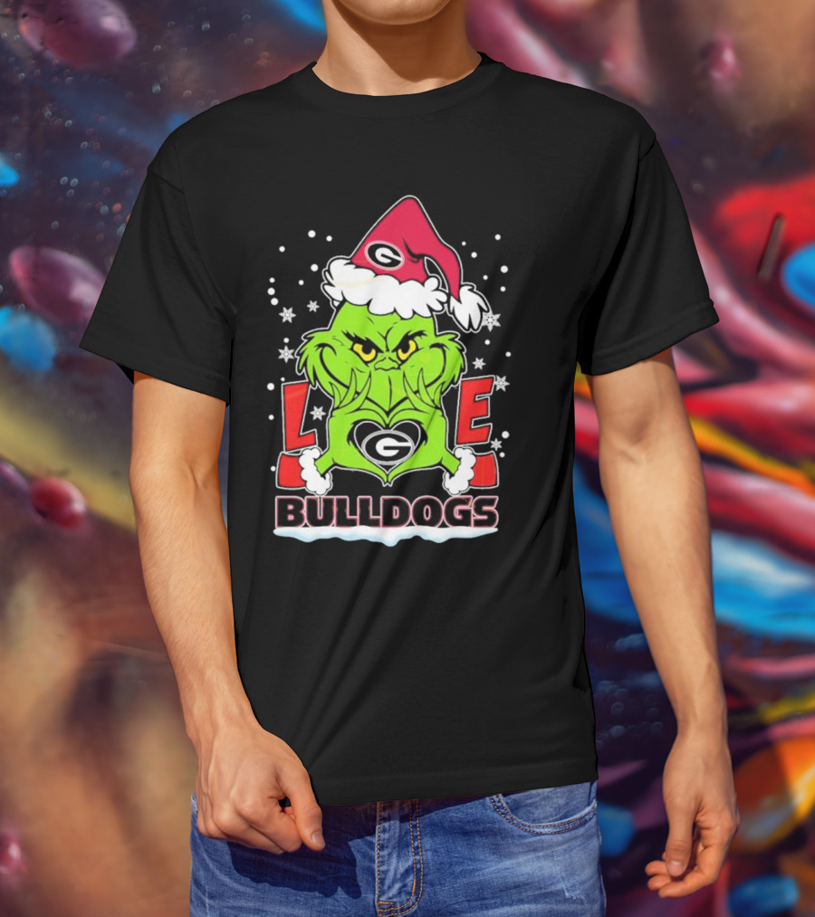 Grinch Santa Hat Georgia Bulldogs Love Christmas T-Shirt