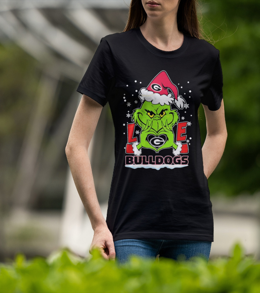 Grinch Santa Hat Georgia Bulldogs Love Christmas T-Shirt