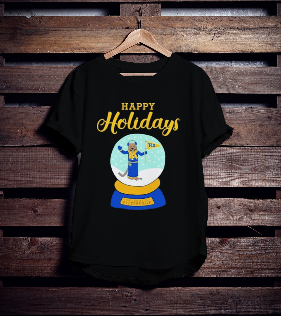 University Of Pittsburgh Pitt Roc Snow Globe Happy Holidays T-Shirt